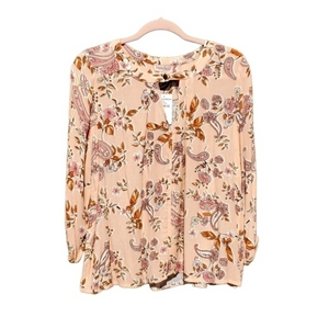 New Bloomfield Paisley Floral Peach Rayon Blouse‎ Large NWT